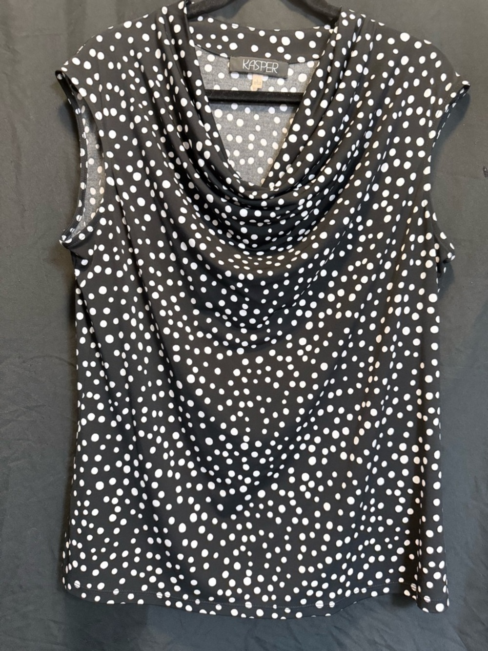 Kasper Black White Polka Dot Cowl Neck Sleeveless Camisole